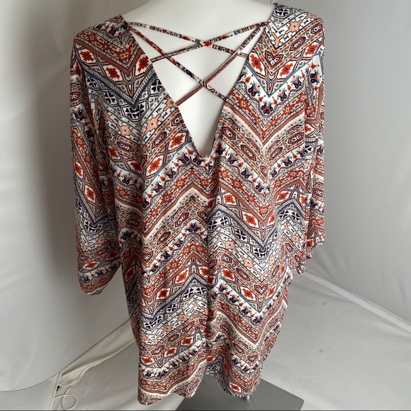 Torrid multicolor boho crisscross blouse 3X - Picture 3 of 6